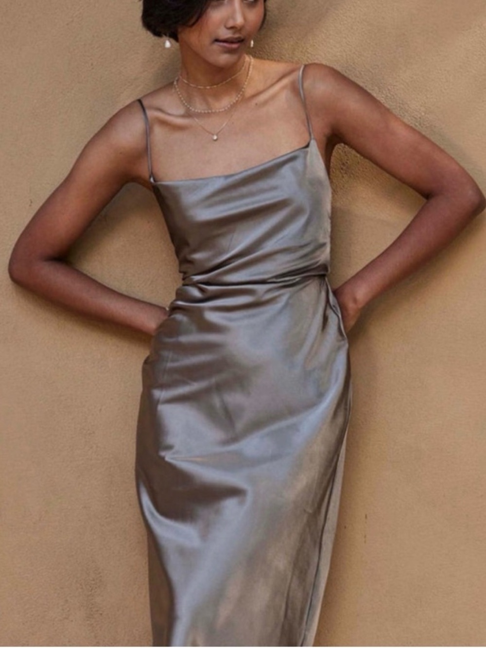 Grace Loves Lace Satin Slip Midi Dress in Olive